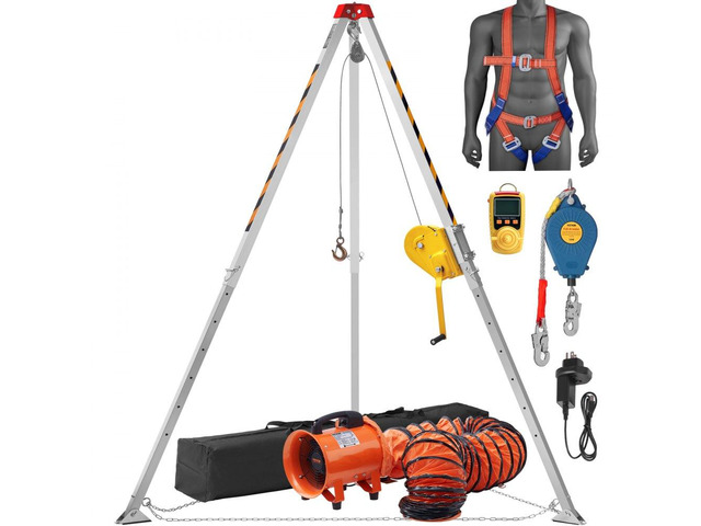2600 lbs Winch Confined Space Tripod Kit, Confined Space Tripod 8' Legs and 98' Cable, Confined Space Rescue Tripod 33' Fall Protection with...