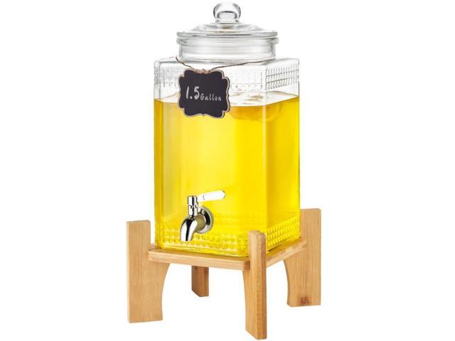 Beverage Dispenser, 1.5 Gallon Drink Dispensers for Parties, 2PC,Glass Juice Dispenser with Stand, Stainless Steel Spigot, Iced Tea Lemonade Juice...