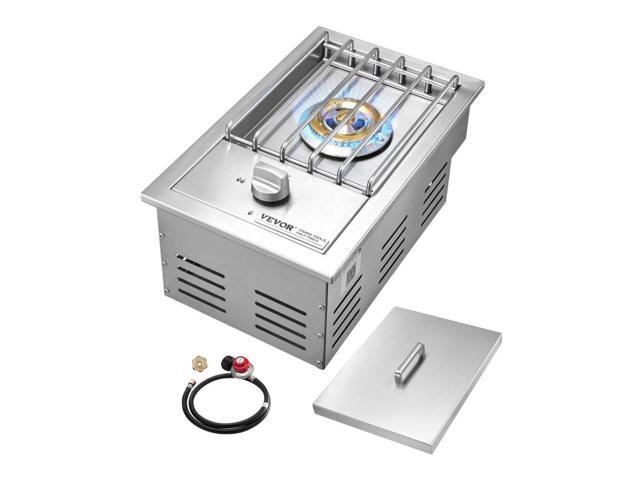 Single Grilling Side Burner, 15,000BTU Liquid Propane Side Burner for Outdoor Kitchen, Convertible to Natural Gas, 304 Stainless Steel Built-in...