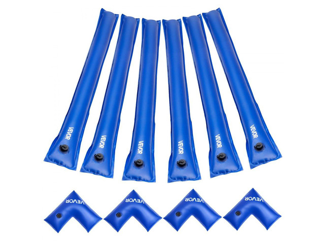 Pool Cover Water Bags Set, 6 Packs 8 Ft Single Chamber Pool Cover Water Bags & 4 Corner Tubes, 0.4mm Thick PVC Bag Weights with Leakproof Valve,...