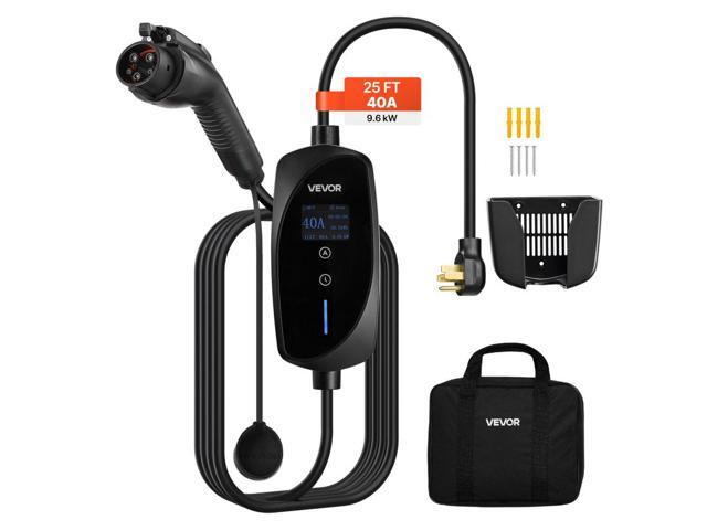 Level 2 EV Charger, 40 Amp Adjustable Current, 240V Electric Vehicle Portable Charger with 25 ft Charging Cable, LCD Display, NEMA 14-50P Plug,...