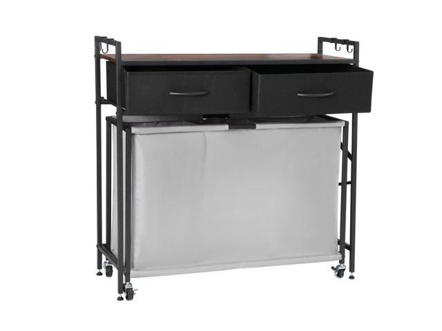 VEVOR 3 Section Laundry Sorter Rolling Laundry Hamper with Drawers Hooks Wheels
