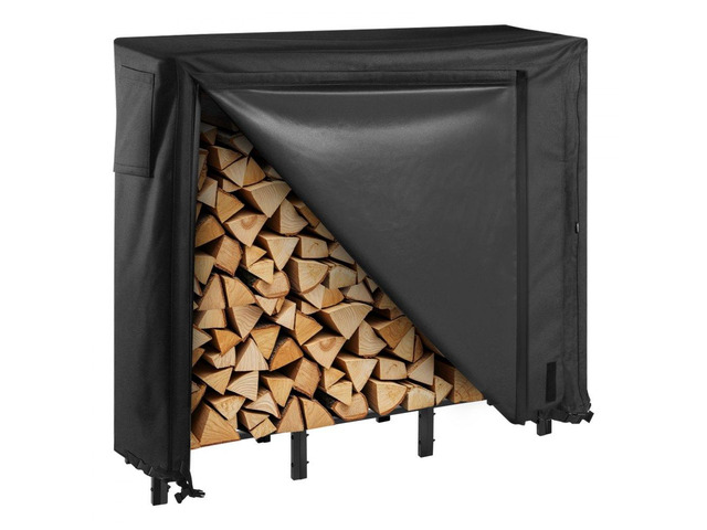 Firewood Rack with Waterproof Cover, 4 ft Outdoor Firewood Holder, 1/4 Cord Storage Metal Log Holder, 400lb Max Weight Capacity, Full Covered,...
