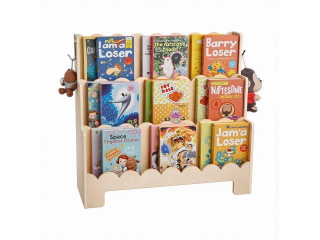 Kids Bookshelf 3-Tier Scalloped Wooden Front Facing Montessori Toddler Bookcase