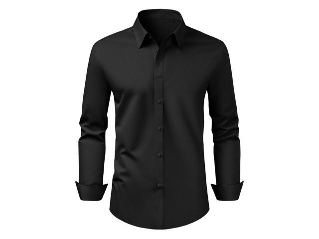 VEVOR Men's Button Up Shirt Long Sleeve Wrinkle-free Business Casual Black