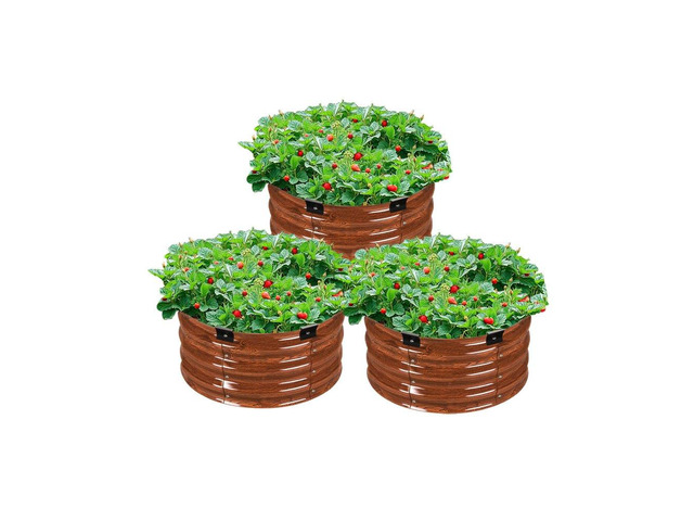 Metal Raised Garden Bed 2x1 ft 3 Pcs Outdoor Galvanized Planter Wood Grain