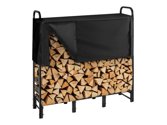 Firewood Rack with Waterproof Cover, 4 ft Outdoor Firewood Holder, 1/4 Cord Storage Metal Log Holder, 400lb Max Weight Capacity, Top Covered,...