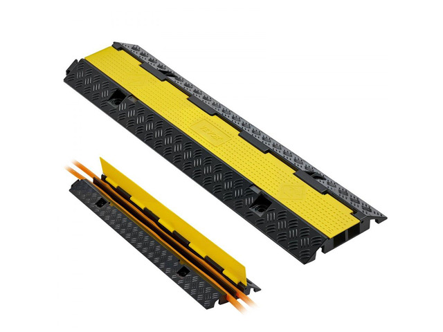 Cable Protector Ramp, 22,000 lbs/axle Capacity, 2 Channel Heavy Duty Rubber Cord Hose Wire Cover, 1.3 x 1.2 in Channel, Traffic Speed Bump with...