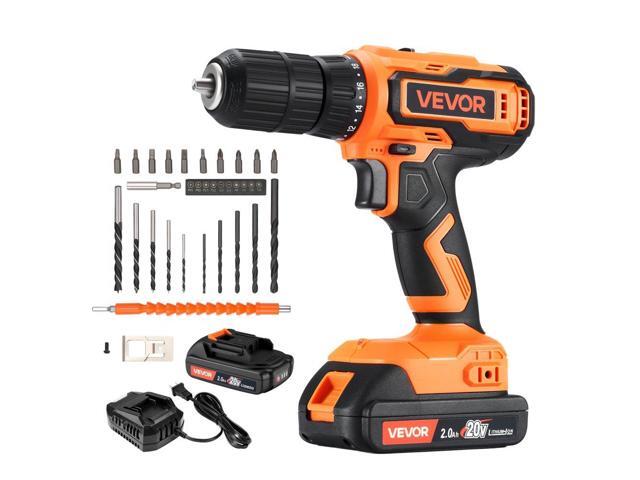 VEVOR Cordless Drill Driver, 1/2 inch Metal Chuck, Dual-Speed Variable, Drill Driver Kit with Lithium Battery and Charger, Belt Clip, for Wood and...
