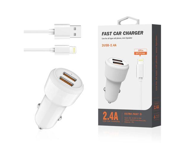 Reiko 8 PIN Portable Car Charger With Built In 3 Ft Cable In White