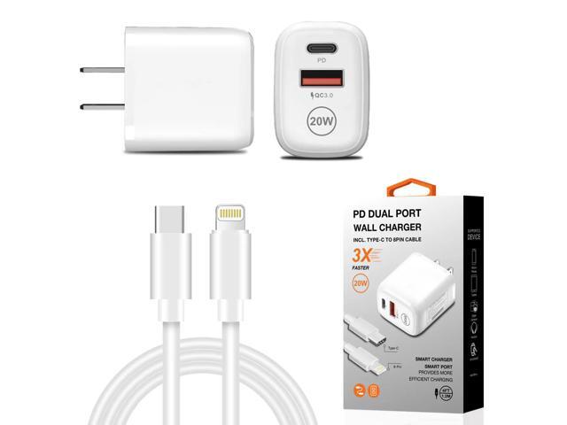 20W PD Dual Ports Travel Wall Charger Adapter Fast Charging with 4FT USB-C To 8-PIN Cable