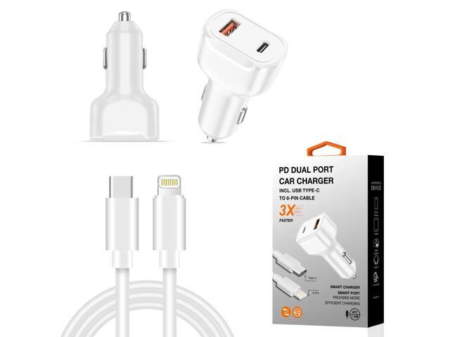 36W PD Dual Ports Travel Car Charger Adapter Fast Charging with USB-C To 8 Pin Cable
