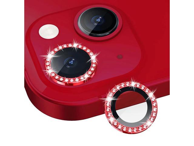 Diamond Camera Lens Protector, Diamond Tempered Glass Camera Cover Screen Protector for iPhone 14 / iPhone 14 Plus In Red