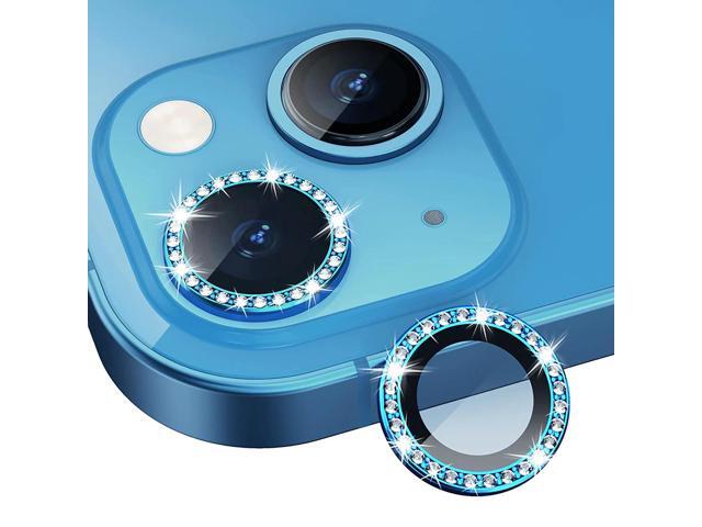Diamond Camera Lens Protector, Diamond Tempered Glass Camera Cover Screen Protector for iPhone 14 / iPhone 14 Plus In Blue