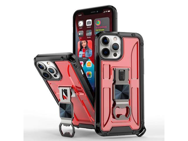 Kickstand Ring Holder/Bottle Opener with Magnetic Car Mount for APPLE IPHONE 13 Pro In Red