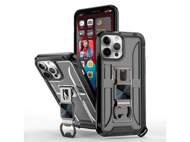 Kickstand Ring Holder/Bottle Opener with Magnetic Car Mount for APPLE IPHONE 13 Pro In Black