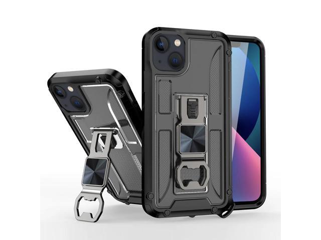 Kickstand Ring Holder/Bottle Opener Case with Magnetic Car Mount for APPLE IPHONE 13 In Black
