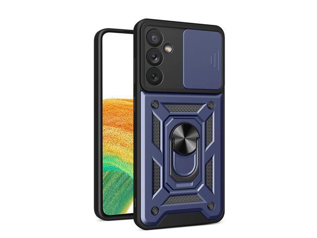Kickstand Ring Holder with Slide Camera Cover TPU Magnetic Car Mount for GALAXY A34 5G In Blue