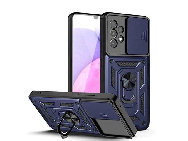 Kickstand Ring Holder with Slide Camera Cover TPU Shockproof Case and Magnetic Car Mount for SAMSUNG GALAXY A33 5G In Blue