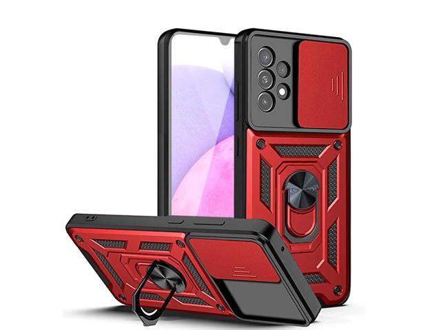 Kickstand Ring Holder with Slide Camera Cover TPU Shockproof Case and Magnetic Car Mount for SAMSUNG GALAXY A33 5G In Red