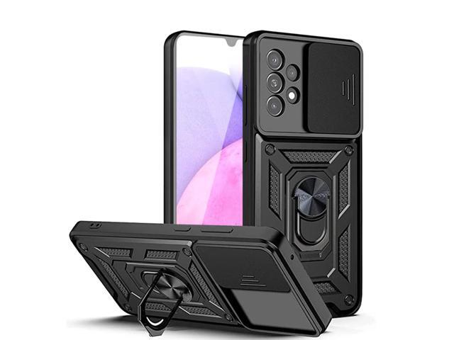 Kickstand Ring Holder with Slide Camera Cover TPU Shockproof Case and Magnetic Car Mount for SAMSUNG GALAXY A33 5G In Black