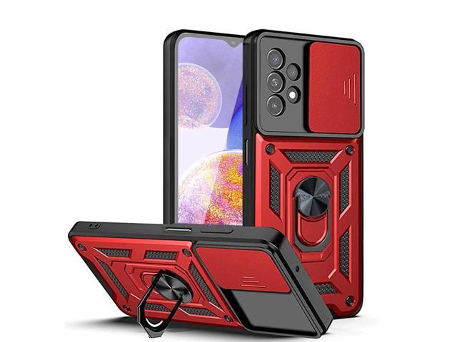 Kickstand Ring Holder with Slide Camera Cover TPU Shockproof Case and Magnetic Car Mount for SAMSUNG GALAXY A23 In Red