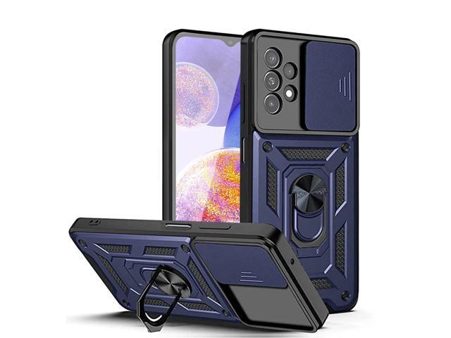 Kickstand Ring Holder with Slide Camera Cover TPU Shockproof Case and Magnetic Car Mount for SAMSUNG GALAXY A23 In Blue
