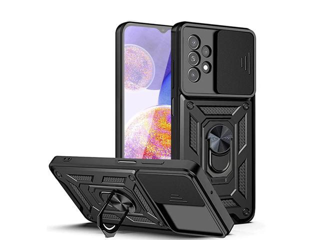 Kickstand Ring Holder with Slide Camera Cover TPU Shockproof Case and Magnetic Car Mount for SAMSUNG GALAXY A23 In Black