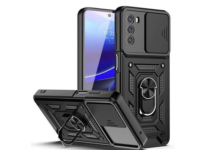 Kickstand Ring Holder with Slide Camera Cover TPU Shockproof Case and Magnetic Car Mount for MOTO G STYLUS 5G (2022) In Black