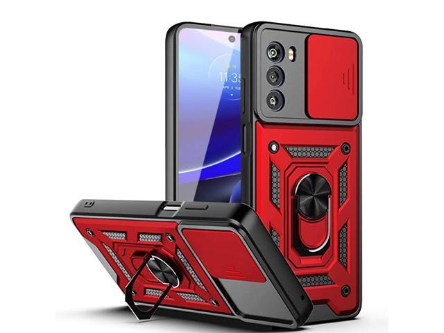 Kickstand Ring Holder with Slide Camera Cover TPU Shockproof Case and Magnetic Car Mount for MOTO G STYLUS 5G (2022) In Red