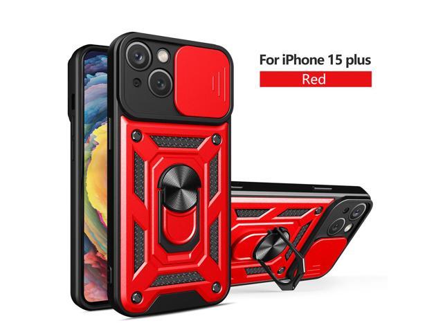 Kickstand Ring Holder with Slide Camera Cover TPU Magnetic Car Mount for APPLE IPHONE 15 PLUS In Red