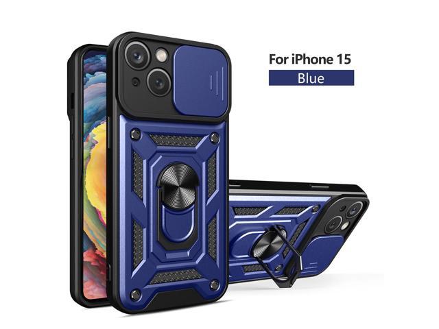 Kickstand Ring Holder with Slide Camera Cover TPU Magnetic Car Mount for APPLE IPHONE 15 In Blue