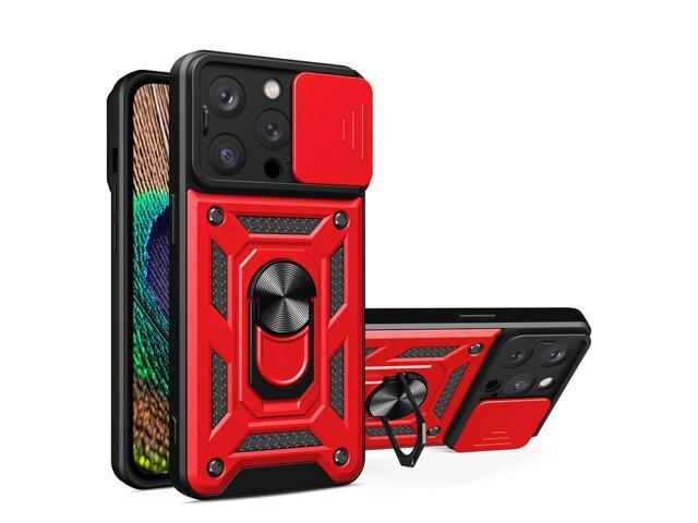 Kickstand Ring Holder with Slide Camera Cover TPU Magnetic Car Mount for APPLE IPHONE 14 PRO In Red