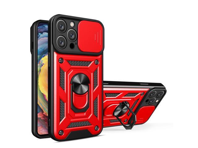 Kickstand Ring Holder with Slide Camera Cover TPU Magnetic Car Mount for APPLE IPHONE 14 PRO MAX In Red