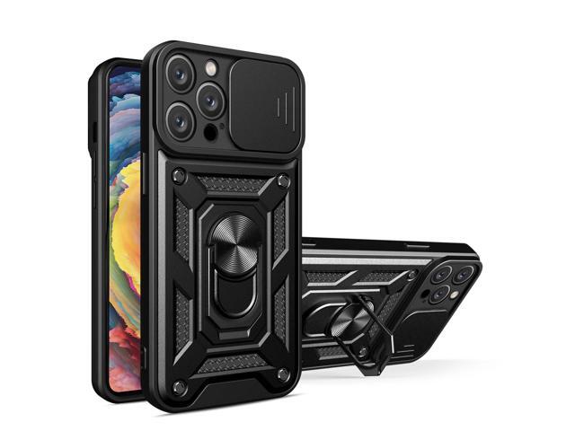 Kickstand Ring Holder with Slide Camera Cover TPU Magnetic Car Mount for APPLE IPHONE 14 PRO MAX In Black