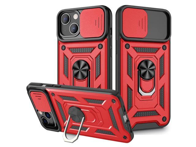 Kickstand Ring Holder with Slide Camera Cover TPU Magnetic Car Mount for APPLE IPHONE 13 In Red