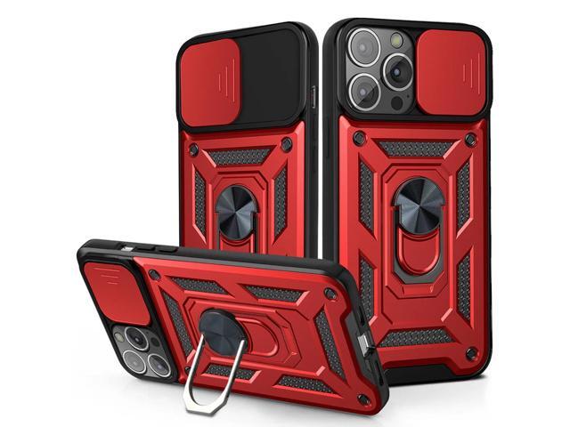 Kickstand Ring Holder with Slide Camera Cover TPU Magnetic Car Mount for APPLE IPHONE 13 PRO In Red