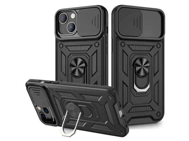 Kickstand Ring Holder & Slide Camera Cover Magnetic Car Mount for APPLE IPHONE 13 MINI In Black