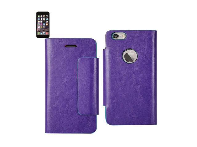 REIKO IPHONE 6 PLUS DUAL COLOR FLIP FOLIO WALLET CASE IN BLUE PURPLE