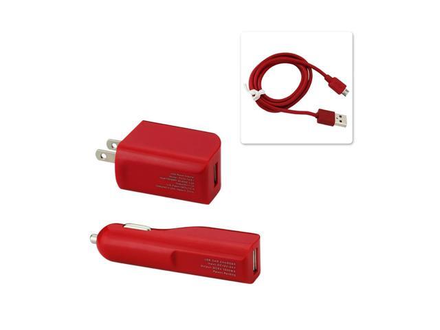 REIKO MICRO 1 AMP 3-IN-1 CAR CHARGER WALL ADAPTER WITH USB CABLE IN RED