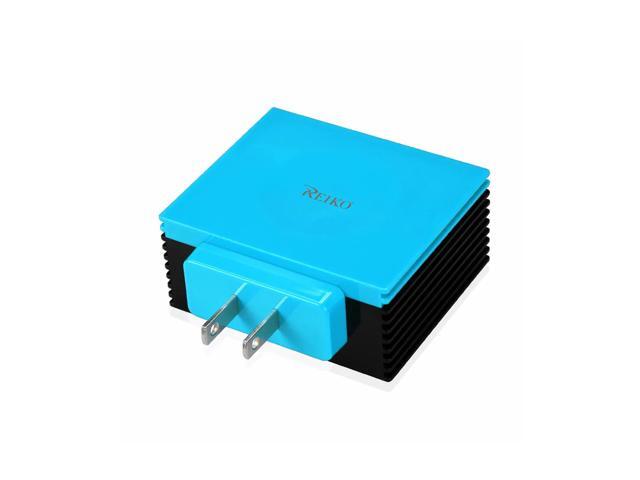 REIKO 4 AMP FOUR PORTS PORTABLE TRAVEL STATION CHARGER IN BLUE