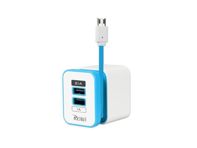 REIKO 2 AMP DUAL PORT PORTABLE TRAVEL ADAPTER CHARGER IN BLUE