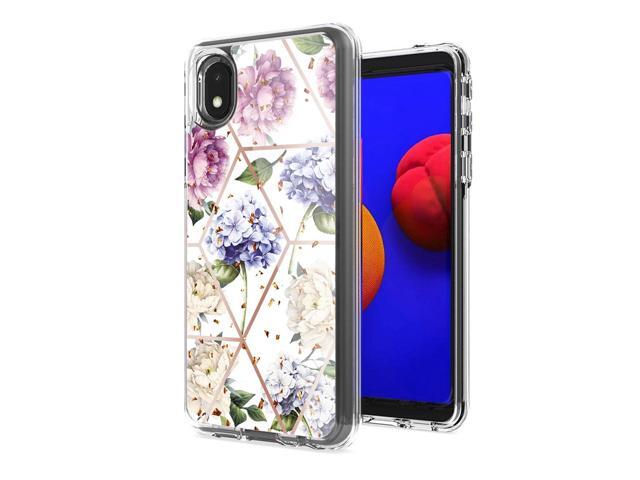 Flower Design Pattern Printing Dual Layer Hybrid Hard Plastic and Soft TPU Rubber Case Cover for SAMSUNG GALAXY S21 FE In Light Purple Base Flower