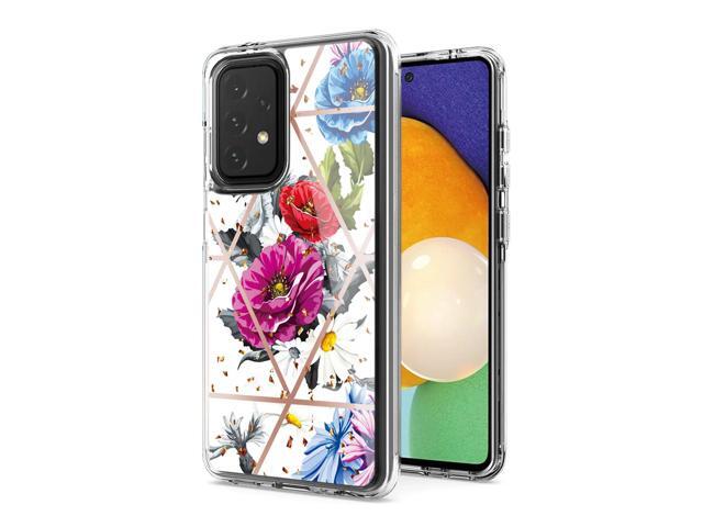 Flower Design Pattern Printing Dual Layer Hybrid Hard Plastic and Soft TPU Rubber Case Cover for SAMSUNG GALAXY A52 5G In Blue Base flower