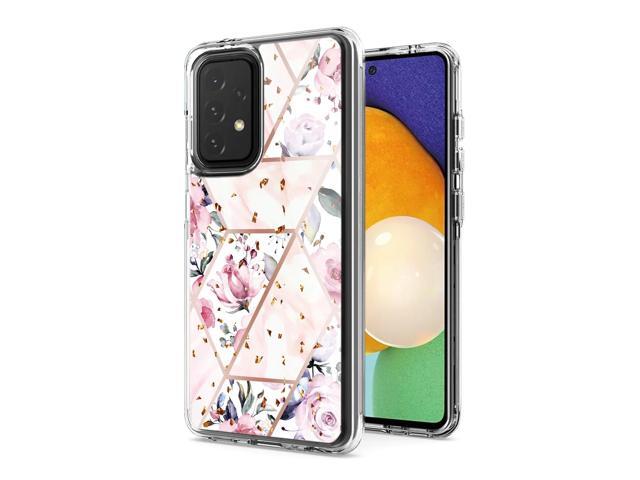 Flower Design Pattern Printing Dual Layer Hybrid Hard Plastic and Soft TPU Rubber Case Cover for SAMSUNG GALAXY A52 5G In Pink Base Flower