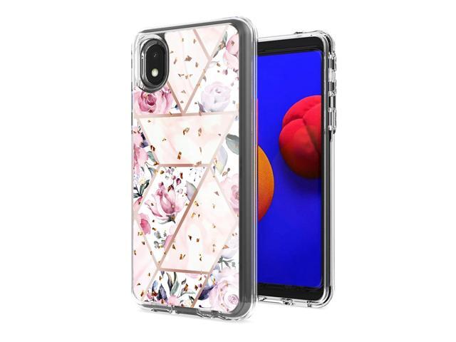 Flower Design Pattern Printing Dual Layer Hybrid Hard Plastic and Soft TPU Rubber Case Cover for SAMSUNG GALAXY A01 CORE In Pink Base Flower