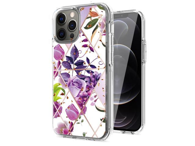 Flower Design Pattern Printing Dual Layer Hybrid Hard Plastic and Soft TPU Rubber Case Cover for APPLE IPHONE 12 PRO MAX In Purple Base Flower