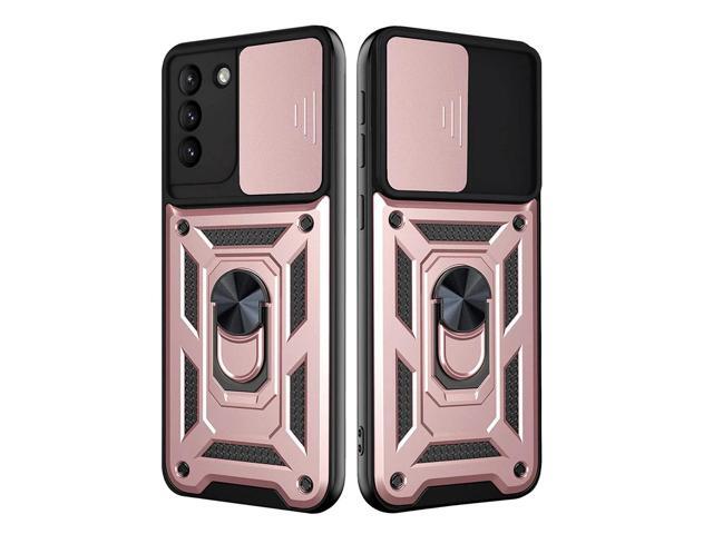 Kickstand Ring Holder with Slide Camera Cover TPU Shockproof Case and Magnetic Car Mount for SAMSUNG GALAXY S21/S30 In Rose Gold