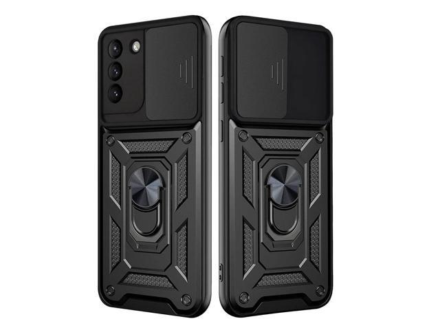 Kickstand Ring Holder with Slide Camera Cover TPU Shockproof Case and Magnetic Car Mount for SAMSUNG GALAXY S21/S30 PLUS In Black