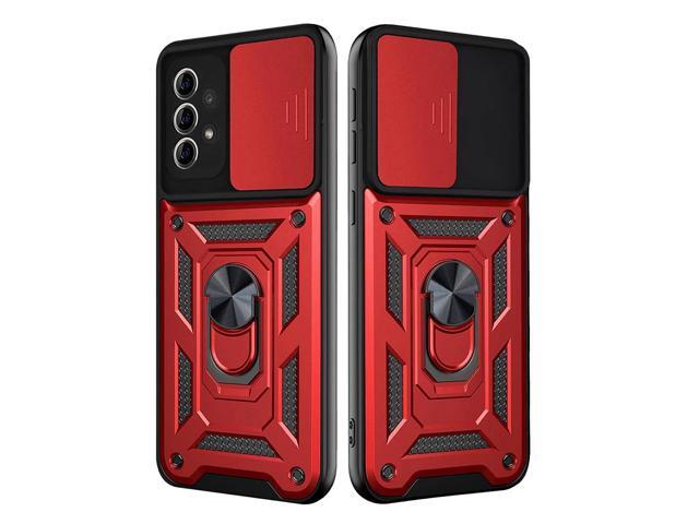 Kickstand Ring Holder with Slide Camera Cover TPU Shockproof Case and Magnetic Car Mount for SAMSUNG GALAXY A72 5G In Red
